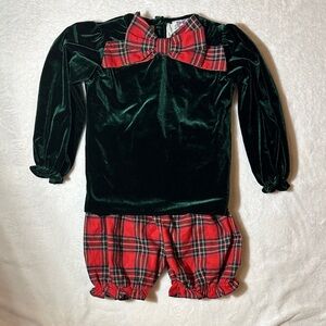 EEUC Purple Pearl Smocks green Velvet & red plaid bloomer set size 5t